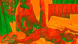 Intense fucking in cozy room with red lights