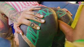 alternative costume anal 4-some with 2 on 2 double penetration, facefucking, and facial cumshot