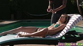 Surprise poolside anal with teen and monster cock