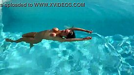 Gorgeous Monika Fox swims naked in pool at beautiful place