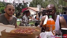 Busty Babe Gags on Black Dongs