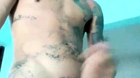 Slim guy shows his toy in living room