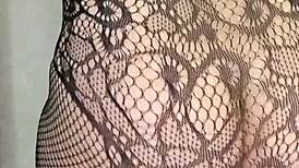 paige in fishnets takes big black cock dildo deep, then finishes with her mouth in an intriguing scene