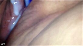 chubby bbw amateur solo session with homemade toys in close-up