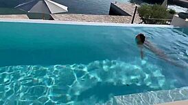 Gorgeous Monika Fox swims naked in pool at beautiful place
