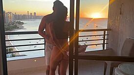 Brunette Babe Enjoys Passionate Cowgirl Sex At Sunset.