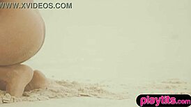 Petite Australian MILF slowly undresses to reveal her round tits and sandy bubble butt in a sensual striptease.