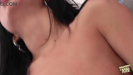 Curvy brunette deepthroats and takes anal in the steamy bathroom