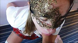 Submissive school milf clara deepthroats big cock and swallows cumshot