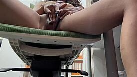 caught masturbating in the office, she receives a big ass blowjob from her friend, spitting and farting