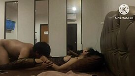 Black nylon milf enjoys licking and creampie