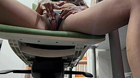 caught masturbating in the office, she receives a big ass blowjob from her friend, spitting and farting