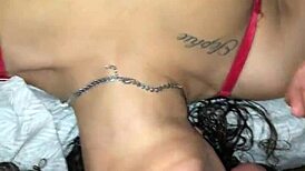 Hot brunette takes dick deep in throat during intense session