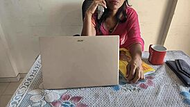 Desi indian bhabhi was working in the office when i brutally fucked her, creampieing her pussy while she talks dirty.