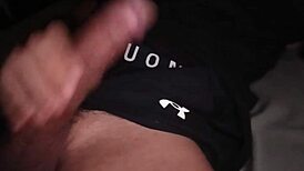 Guy jerks big cock in tight workout clothes on bed 😩