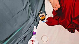 Man exhausted as girls continue threesome fucking with cumshots.