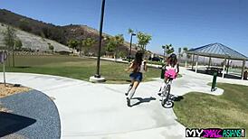 Vina sky and elle voneva, tiny asian teens, share a foreigner's cock in group action