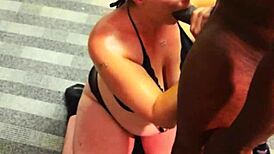 Hot white milf serves her sexy black boss at the office.