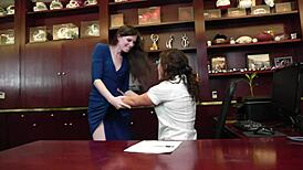 my female boss secretly licks my pussy in the office bathroom