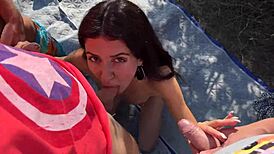 Guys catch village slut sunbathing naked and fuck her juicy pussy