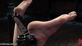 Bound in chains, slut tazappered endures rough bdsm with choking and whipping 😈