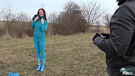 Nasty Brunette Demands All Cocks in Public Threesome Encounter