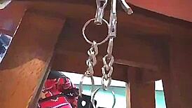 Big Pink Pussy Lips Dangled and Stretched with Weights