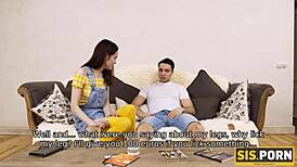 Guy wins bet, feels ecstatic sex with slender stepsister