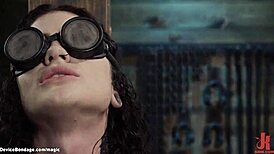 Bound in chains, slut tazappered endures rough bdsm with choking and whipping 😈