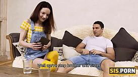 Guy wins bet, feels ecstatic sex with slender stepsister