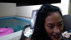 Maxine enjoys her time in the pool with friends.