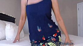 Jess Ryan, the mature housewife, strips her clothes and twerks her big oiled ass in the living room.