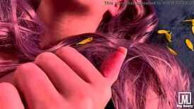 Cute amateur passionately sucks huge rubber dildo and rides it on wet pussy for Valentine's Day