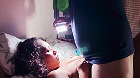 Mexican girlfriend sucks neighbor's dick and leaves tits full of cum!