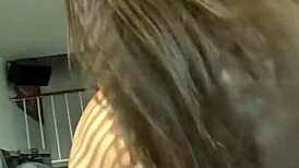 Big boobs girl delivers intense amateur POV blowjob with pussy sliding and cum on tits in fake casting