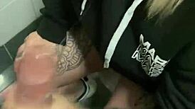 Deepvane boldly sucks cock in the cinema's public bathroom.