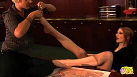 Spicy blonde makes her lesbian boss orgasm with sensual tongue licking and fingering.