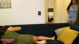 Trio with two sexy latina lesbians licking pussies 😍