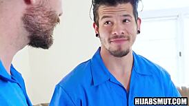 Shaved arab teen girl fucks two horny guys roughly to protect her secret