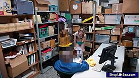 Skinny shoplifter gets pounded by LP officer in the office