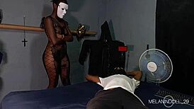 Thick Ebony Babe Riding Dick in Fishnets. See Through Tease Pt2