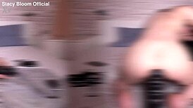 stacy bloom stretches her pussy with big black dildo