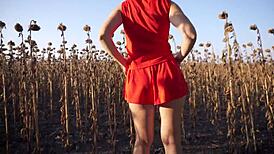 Hot milf in short skirt teases her sexy thong ass outdoors