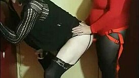 crossdresser eagerly takes it ass to mouth