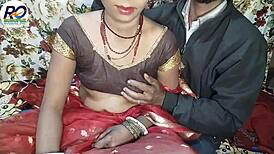 Great sex with bhabhi in red saree, squeezing boobs and ass fucking with Hindi audio. Claire Vais.
