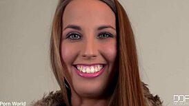 Hey, check out this sensual blonde in jeans and heels teasing her shaved pussy