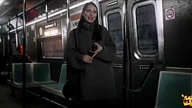 Beautiful Teen Brunette Sucks Stranger's Cock Sloppily On Public Train Close-Up