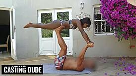 Ebony babe skips swimming for big dick sucking at the pool.