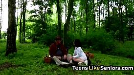 hey, that old dude is really pounding that teen babe outdoors!