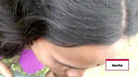 Desi Indian Kavita fucks in the forest with kissing and blowjobs.